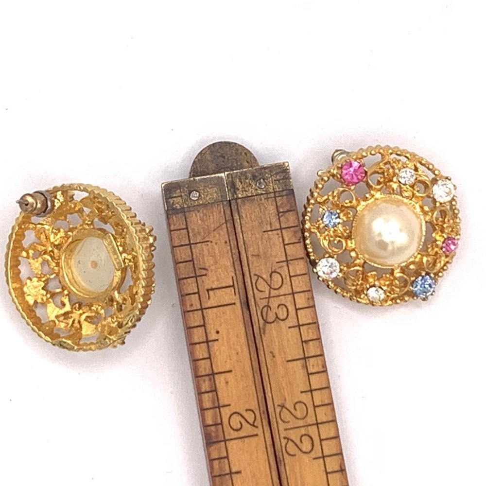 Vintage Belini signed rhinestone earrings filigree - Picture 7 of 7